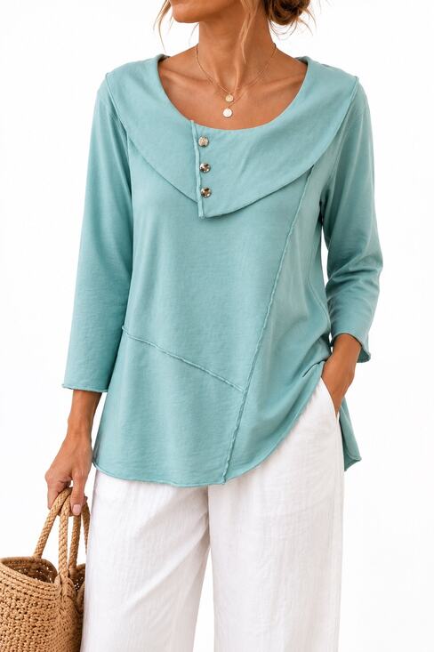 C.M.C by Color Me Cotton Tops - CMC Color Me Cotton Aqua Blue Sweatshirt Tunic Artsy Coastal Grandma XL